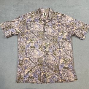 Tori Richard Shirt Mens Medium Cotton Lawn Theme Button Short Sleeve Shirt